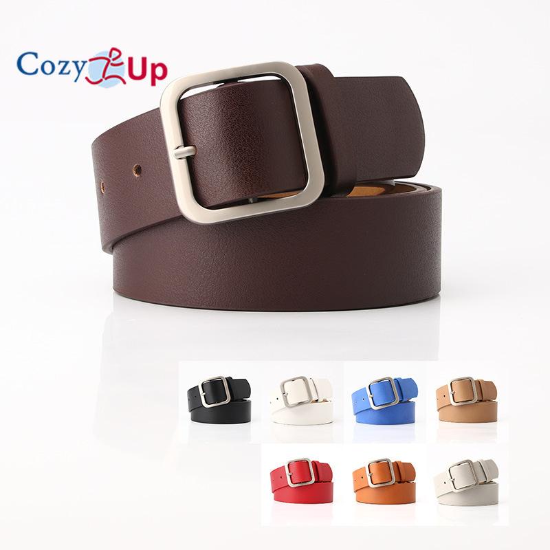 Cozy Up Damesriem Retro Eenvoudige All-Match Vierkante Gesp PU Leren Riem 105*3.5cm zwart