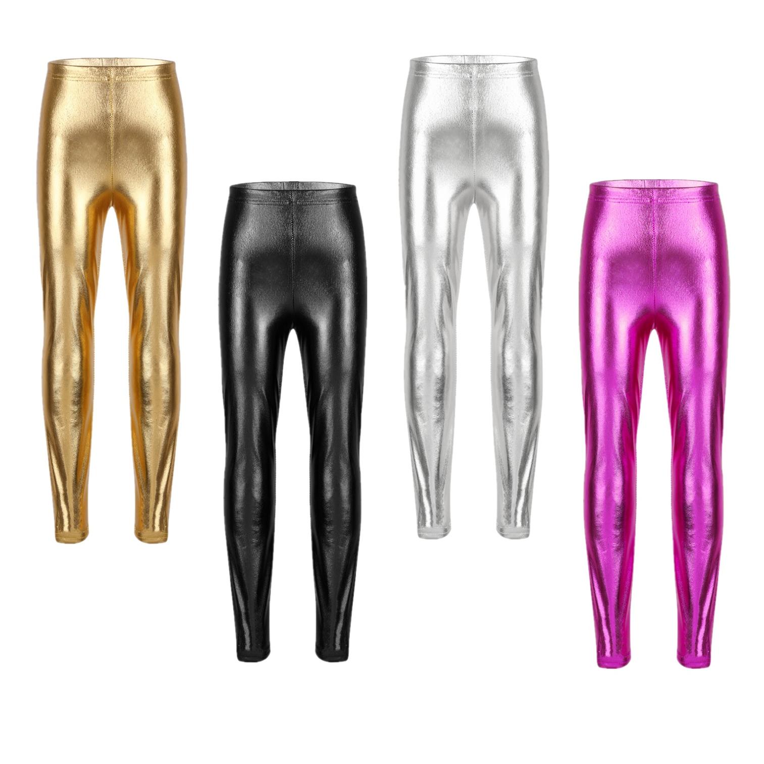 YOOJIA Kinderen Meisjes Glanzend Metallic Legging Broek Gymnastiek Dansbroek Competitie Yoga Panty's 7-8 Years zilver