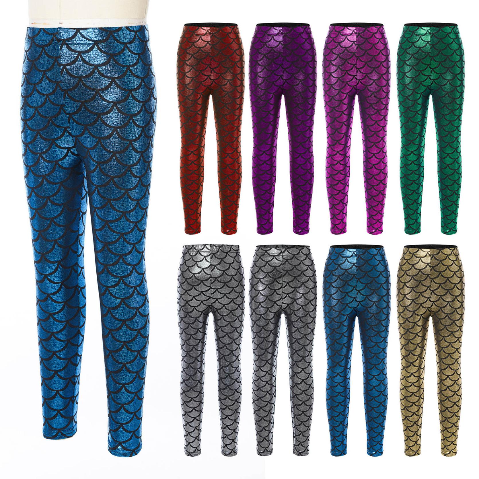 IEFiEL Kinderen Meisjes Stijlvolle Kleding Elastische Tailleband Vis Schubben Print Felle Leggings Straatmode 3-4 Years lichtblauwe kleur