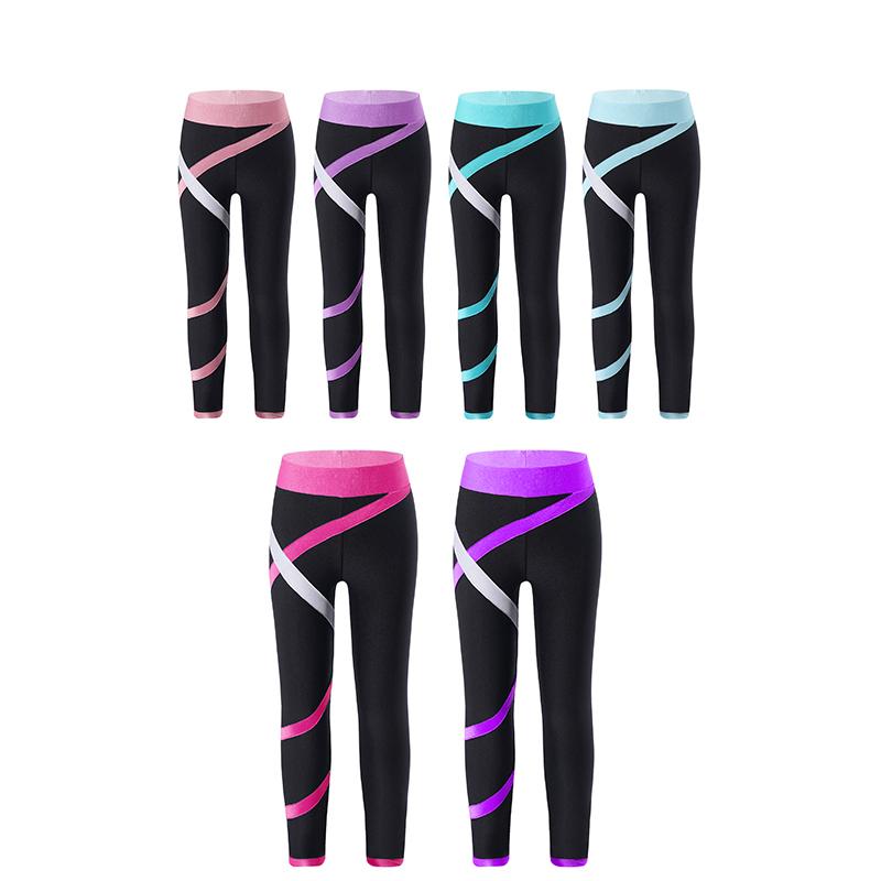RUNQHUI Kinderen Meisjes Sportkleding Colorblock Leggings Stretch Broek voor Schaatsen Gymnastiek Yoga Workout Fitness 11-12 Years paars