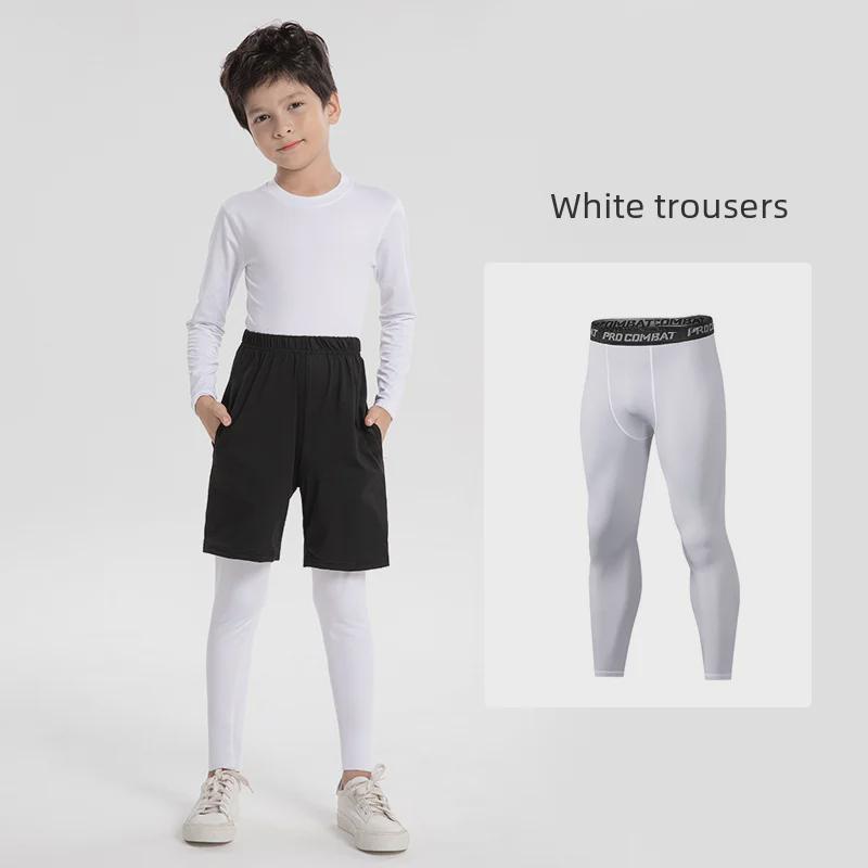 VantaGoods Hoog-elastische, snel drogende sportlegging voor kinderen voor hardlopen, basketbal en fitness S (Height 155-165cm) wit