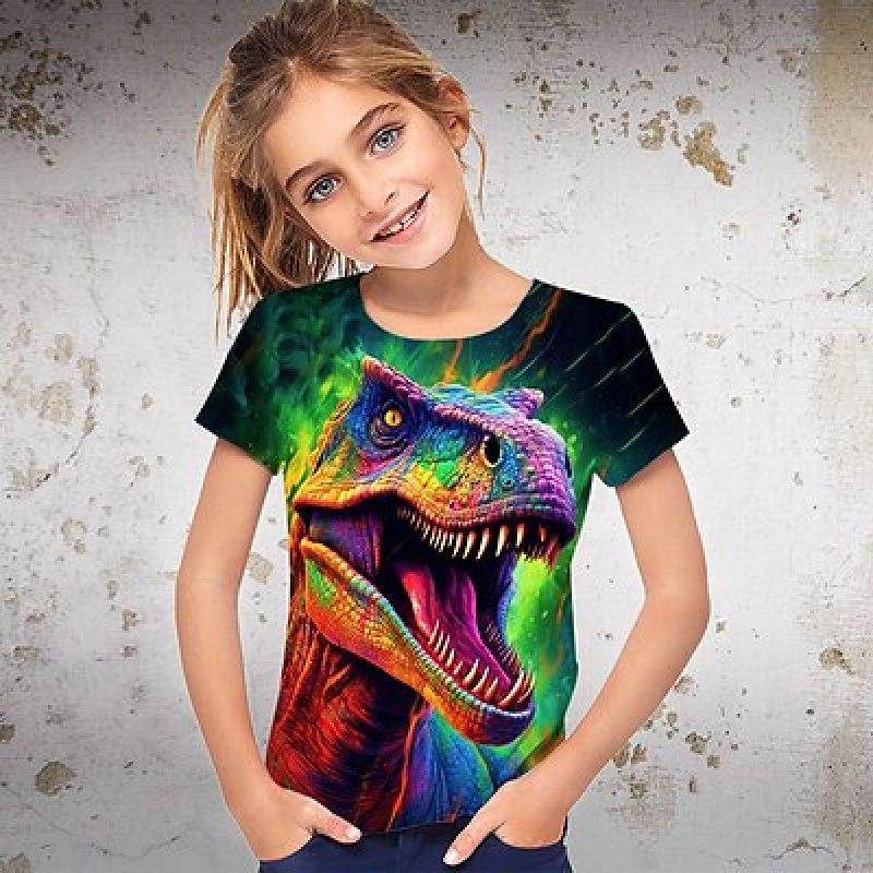 ETST 07 Meisjes 3D Grafische Dieren Dinosaurus T-shirt T-shirt Korte Mouw 3D Print Zomer Lente Actief Mode Streetwear Polyester Kinderen 3-12 Jaar Buiten 120