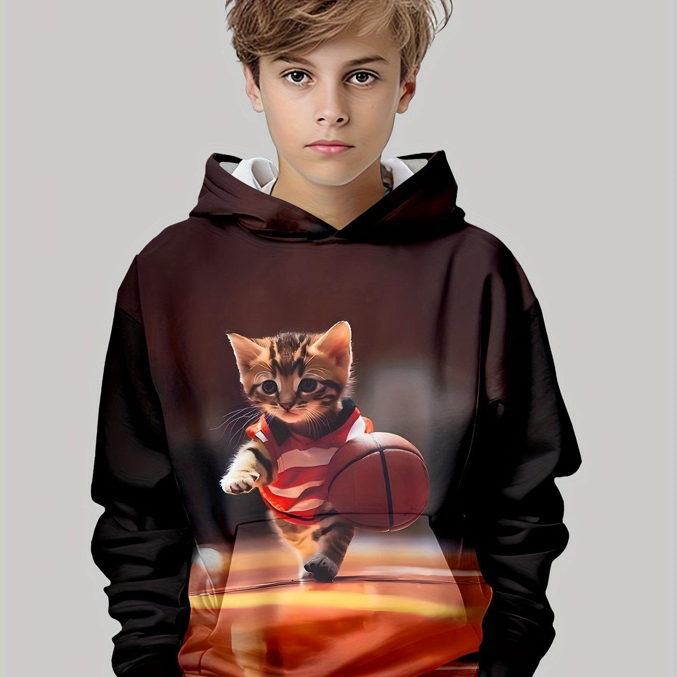 Xuhaijian02 Kinderkleding Hoodies Lange Mouw Kinder Sweatshirt Cartoon Kindermode Kattenprint Meisjes Zomerkleding Jongens Top 160