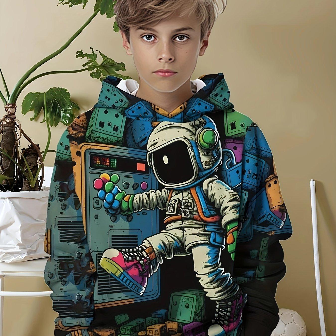 Xuhaijian02 Kinderkleding Jongens Hoodies Lange Mouw Mode 3D Astronauten Print Kinderen Lente Herfst Kleding Casual Outdoor Jongenskleding Tops 160