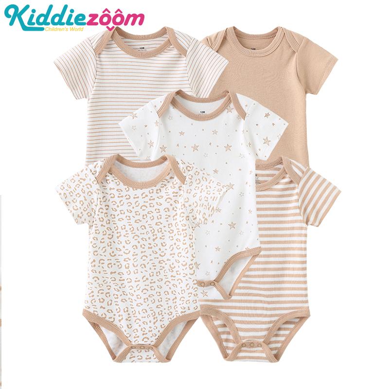 KIDDIEZOOM 5 Stuks Zomer Zachte Katoenen Baby Rompertjes Cartoon Print Baby Jongen Meisje Jumpsuit Kleding 9M