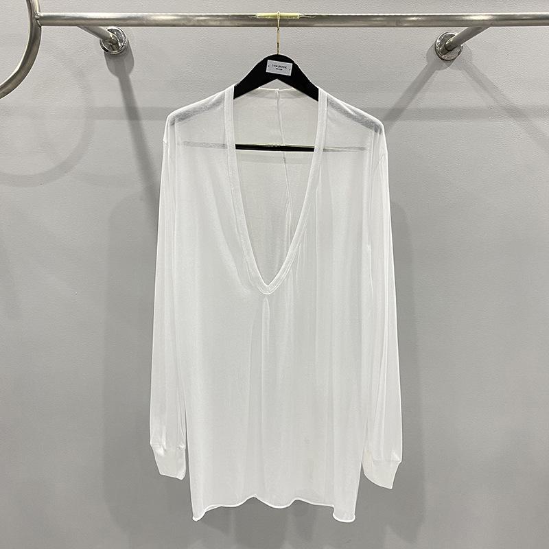 VantaGoods SUBHUMAN Heren Donker V-hals Gebreid T-shirt met Lange Mouwen in Zwart en Wit Large zwart