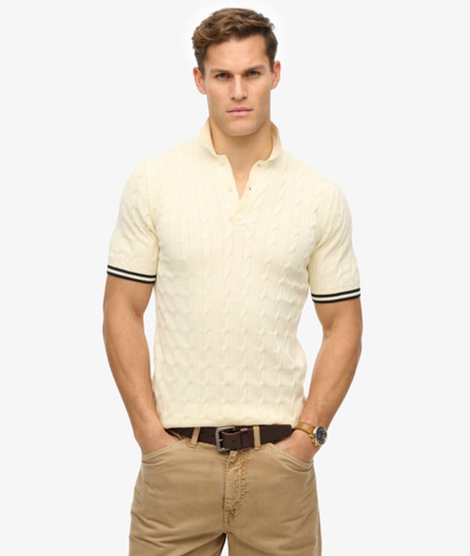 Superdry Gebreid Poloshirt met Korte Mouwen en Textuur Crème