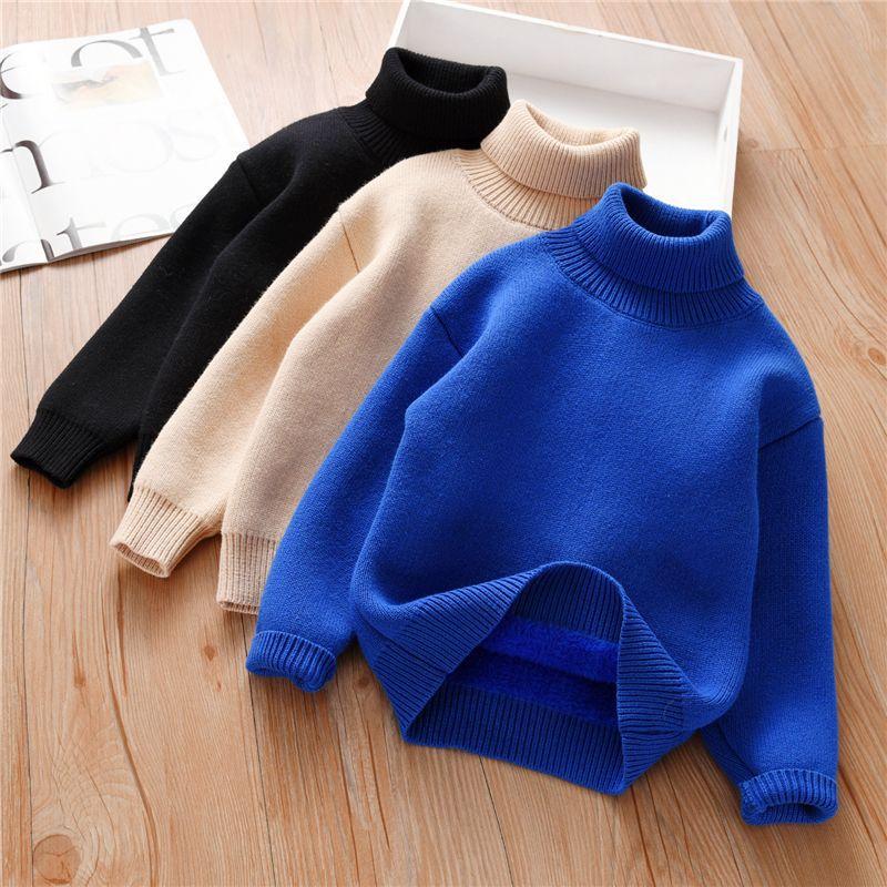 DOKI Herfst Winter Effen Kleur Trui Jongens Fleece Gebreide Trui Kinderen Warm Casual Coltrui Baby Gebreide Tops Kindershirt 130cm abrikoos