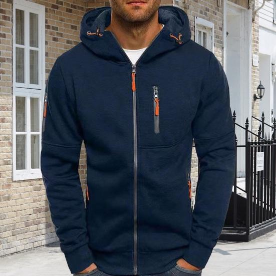 PLUM LAI Heren Herfst Winter Hoodie Losse Ritssluiting Lange Mouwen Ritssluiting Zakken Capuchon Cardigan Dun Pure Kleur Dagelijks M lichtgrijze kleur
