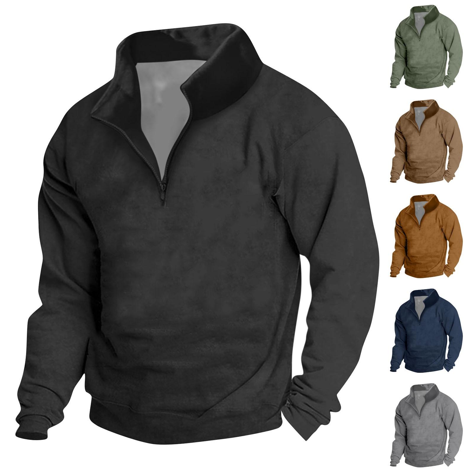 Niubiplus Heren Vintage High Neck Top Half Zip Sport Lange Mouw Trui XXXXXL kaki
