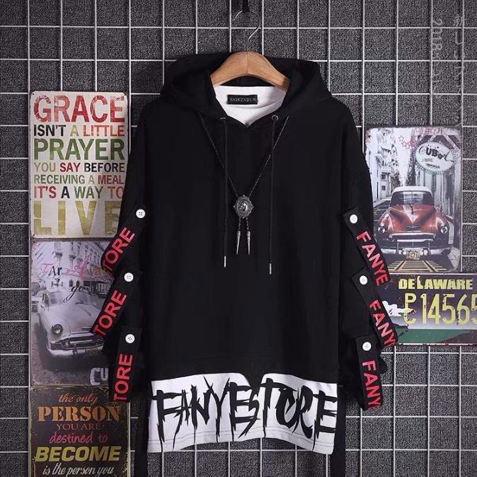 Kuake Duan Mannen sweatshirts anime streetwear sweatshirt brief print trui zwarte hoodies Y2k patchwork truien XXXL zwart