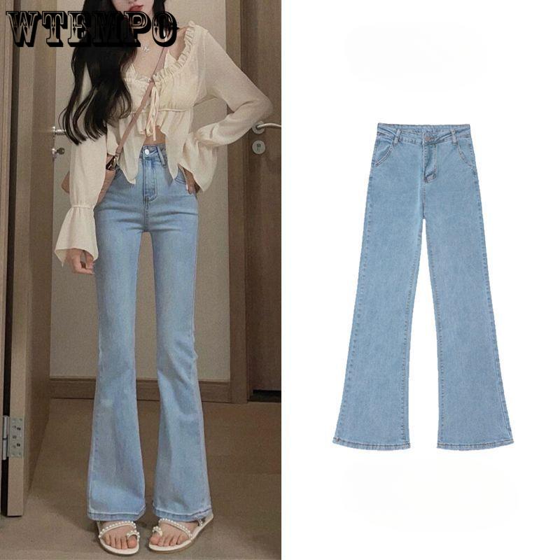 WTEMPO Brand Micro-label Jeans Dames Hoge Taille Skinny Rechte Uitgestrekte Uitlopende Broek met Stretchy Beenafwerking Jeans XS zwart