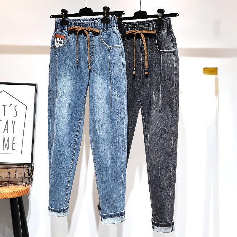 Summer Star Plus Size Katoen Elastic Force Denim Broek Hoge Taille Jeans Vrouw Magere Dames Jeans Harembroek 5XL blauw