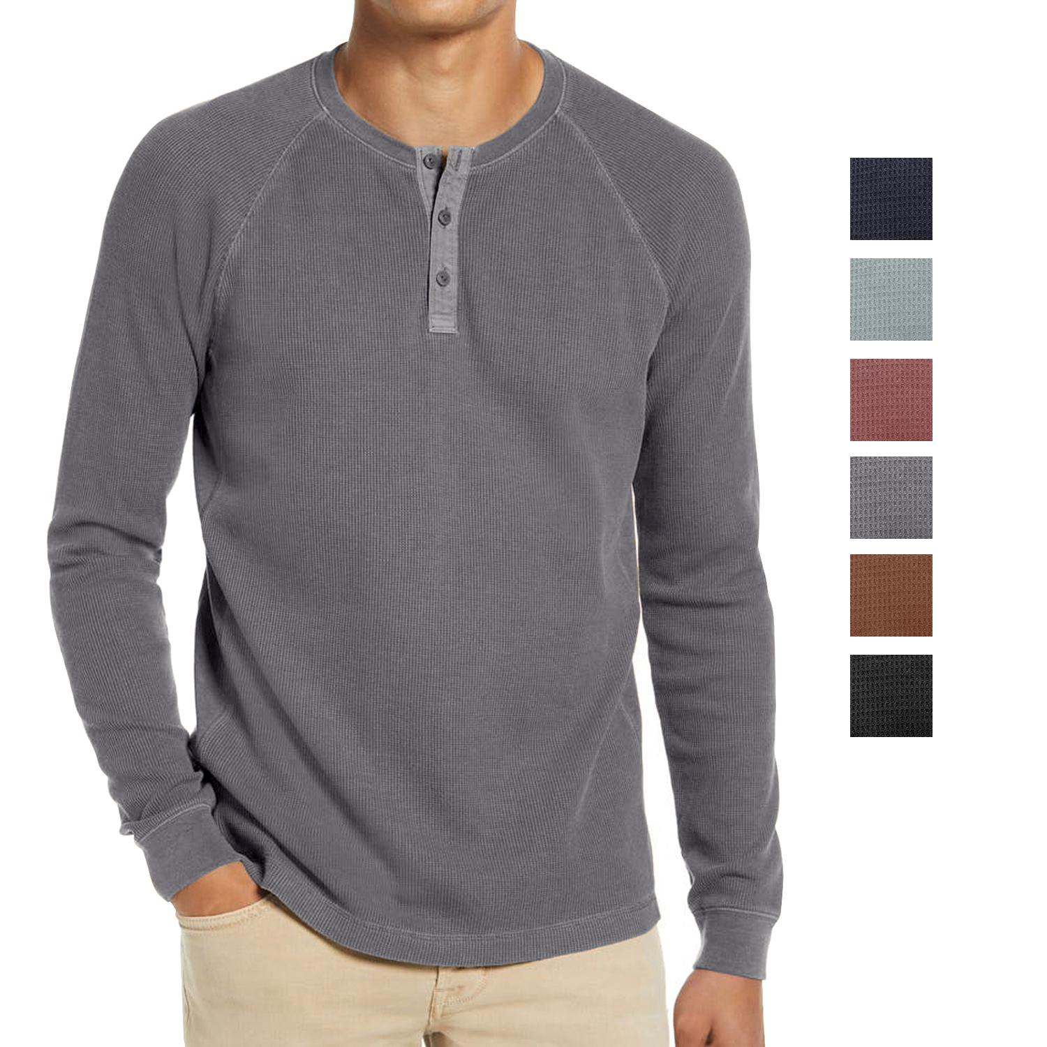 Bright Deer Heren T-shirt met lange mouwen, wafel, ronde hals, Henley-shirts, lente, herfst, vrijetijdskleding, winter, comfortabel ondershirt, stijlvol shirt XXL roestrode kleur