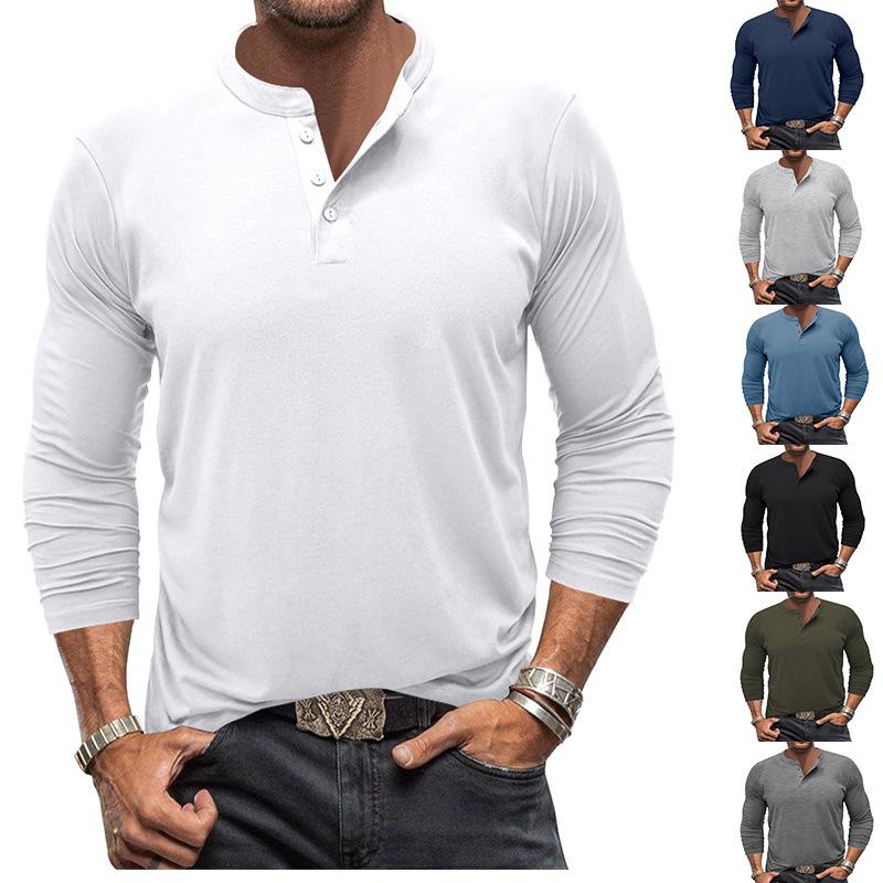 Fashion human Heren T-shirt met lange mouwen, ronde hals, Henley-shirt, modieuze heren bodyshirts, veelzijdige casual tops XL zwart