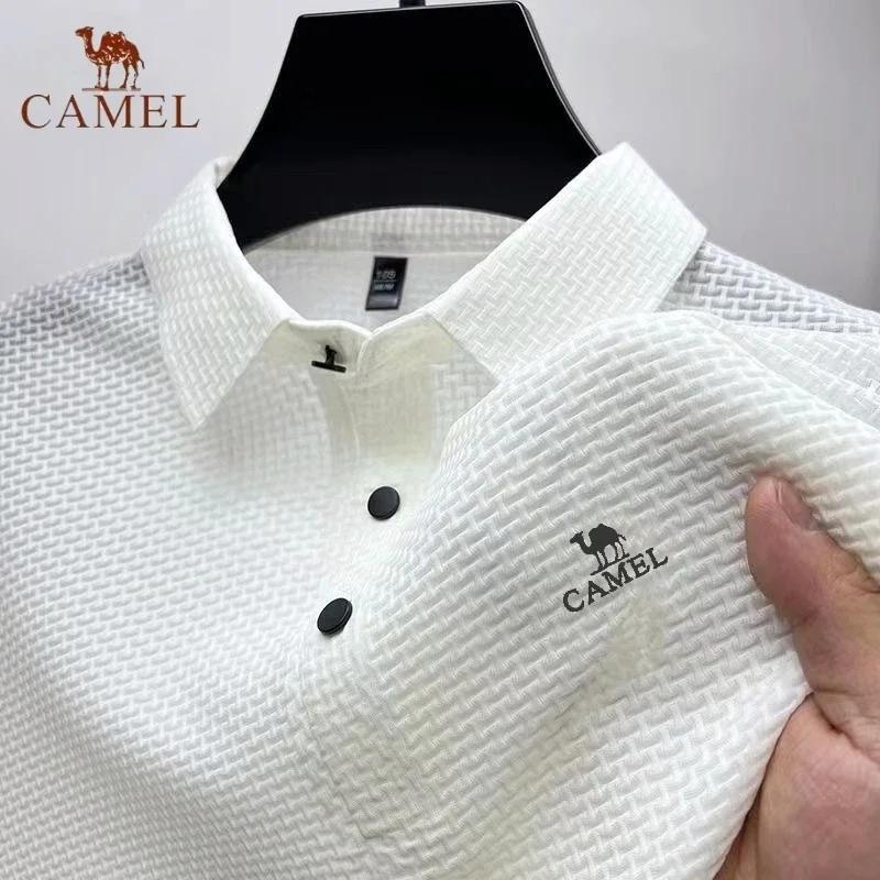 Camel High End Geborduurde  Ice Silk Elastische Polo Shirt Nieuwe Zomer T-shirt Mode Ademende Zakelijke Korte Mouw Luxe Top M wit