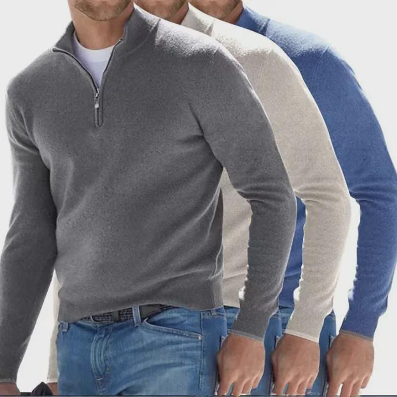 VantaGoods 2023 Heren Herfst Lange Mouw V-hals Wol Pluche Rits Polo Shirt M blauw