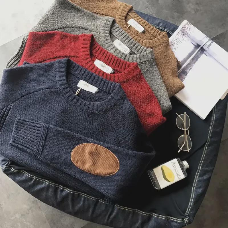 VantaGoods Heren Japanse Retro Ronde Hals Patch Trui - Herfst/Winter Koreaanse Stijl Warme Trui XL blauw