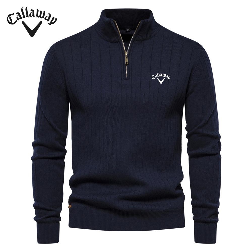 Callaway geborduurde opstaande kraag katoenen herentrui casual halve rits effen kleur trui hoogwaardige gebreide herentrui L