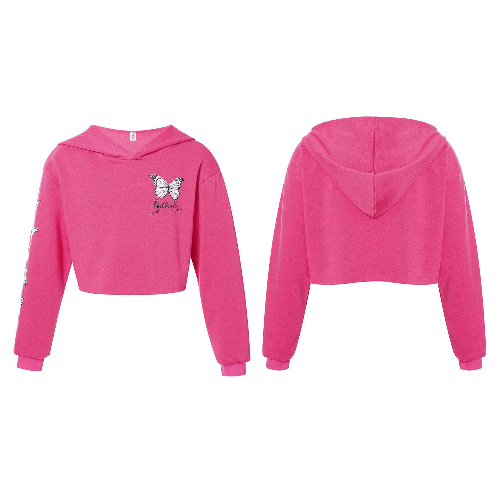 ZDHoor Casual sweatshirt voor kinderen, met capuchon en lange mouwen, bijgesneden sweatshirttops 11-12 Years helder roze