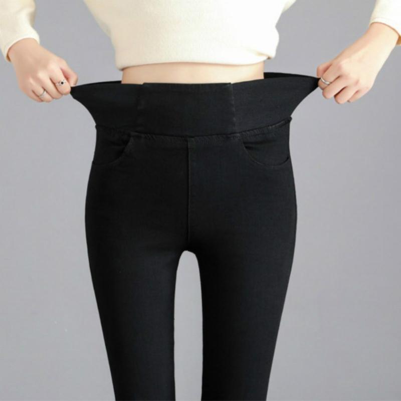 Lucky Black Cat Damesmode lente herfst potloodbroek 3 kleuren stretch denim skinny slanke jeansbroek hoge taille jeansbroek plus maat 38 zwart