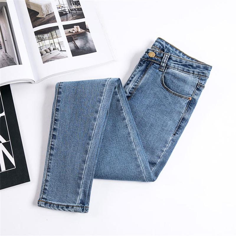 Dimanaf 2022 Zomer Slim Jeans Lange Broek Vrouwen Elastische Slim Basic Broek Losse Casual Denim Vrouwelijke Casual Broek Broek Blauw Zwart 4XL lichtblauwe kleur