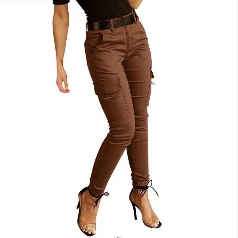 Best do it Lente Streetwear Casual Dames Broeken Zomer Herfst Effen Slanke Vrouw Cargo Broeken Mode Dames Broeken Joggers Zakken Vrouwelijke Kleding 26211 XXL donkerbruine kleur