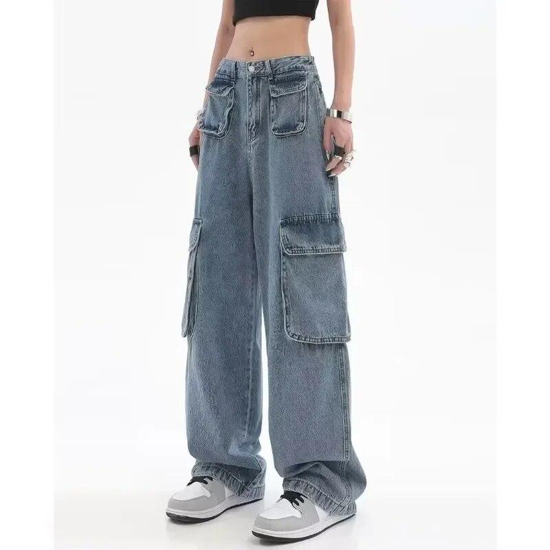 Best do it Herfst Vintage Blauwe Hoge Taille Jeans Vrouwen Fashoin Rechte Wijde Pijpen Jeans Broek Vrouw Losse Straat Casual Denim Broek 29651 XXXL blauw