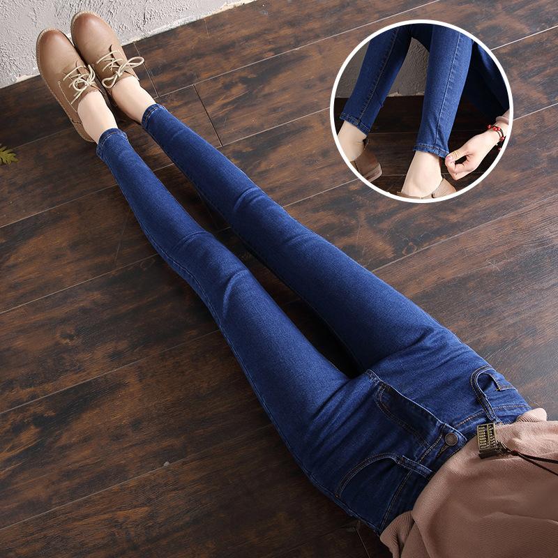 Zhuoneng Clothing Jeans met hoge taille Dames Lente Nieuwe elastische slanke dunne kleine voeten Negen punten grijze studentenpotloodbroek 26