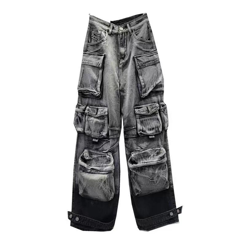 Twelve Month Dames Blauwe cargojeans met meerdere zakken Damesjeans met wijde pijpen M zwart