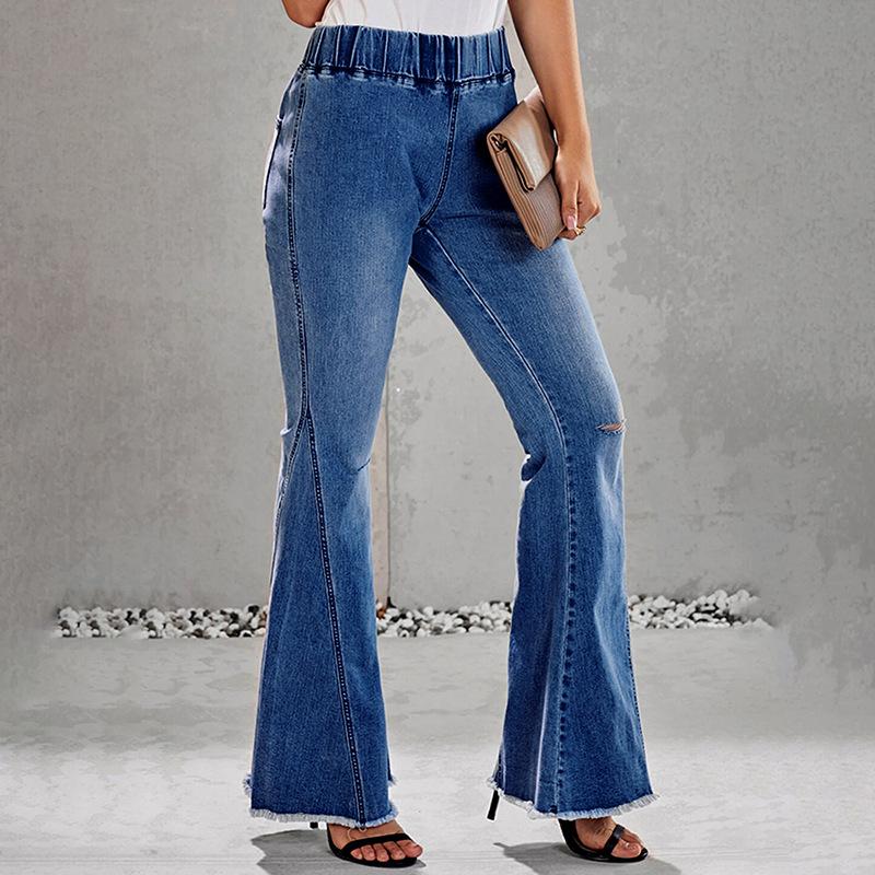Omena 2024 Vintage casual stretch flare jeans dames 2XL blauw