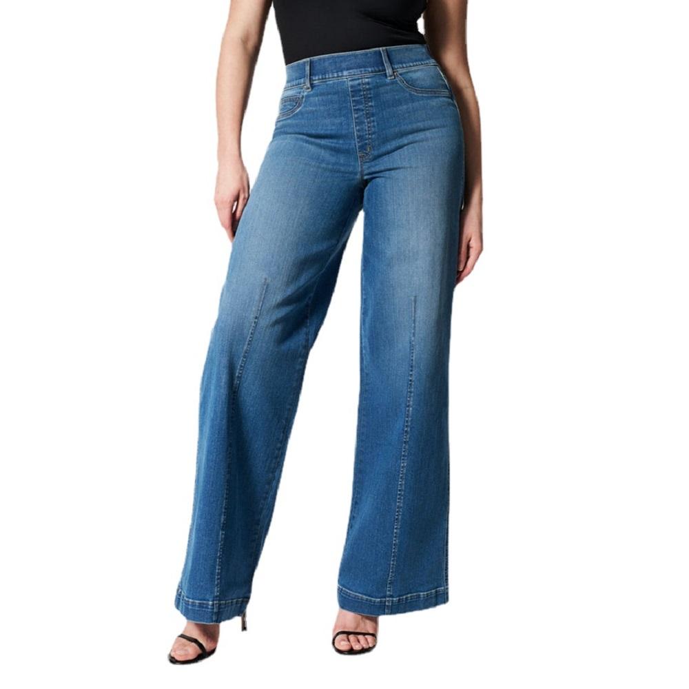 MAITA Elite Fashions Dames Elastische Taille Denim Jeans Hoge Taille Wijde Pijpen Stretch Jean Broek Dames Casual Lange Broek M donkerblauwe kleur