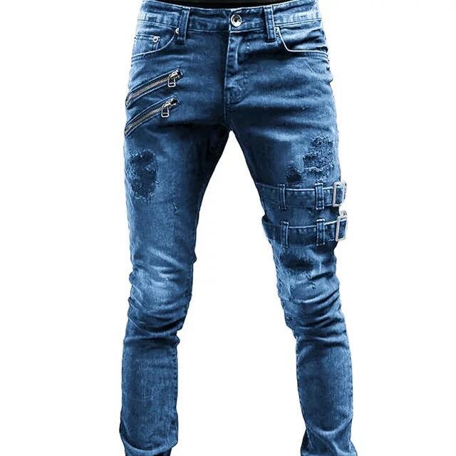 BOMI 2024 Europese en Amerikaanse nieuwe motorfiets gepersonaliseerde en trendy elastische jeans met kleine pijpen S indigo