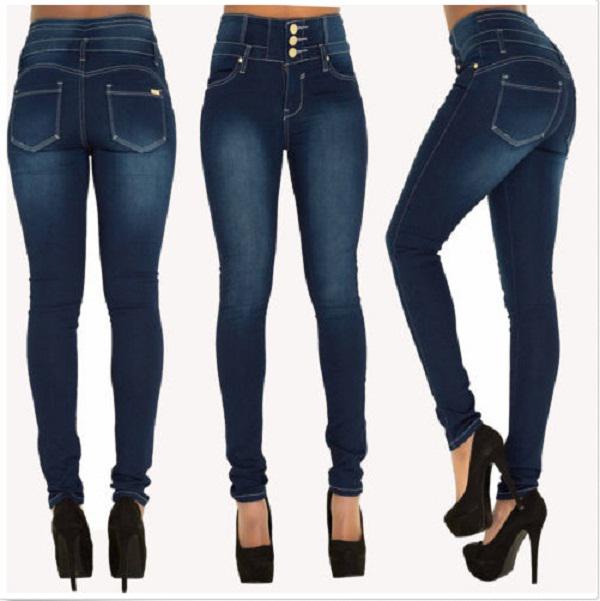 WomWear S - XXL skinny potloodbroek met hoge taille voor dames Stretch denim jeansbroek Pantalones De Mujer xxl blauw
