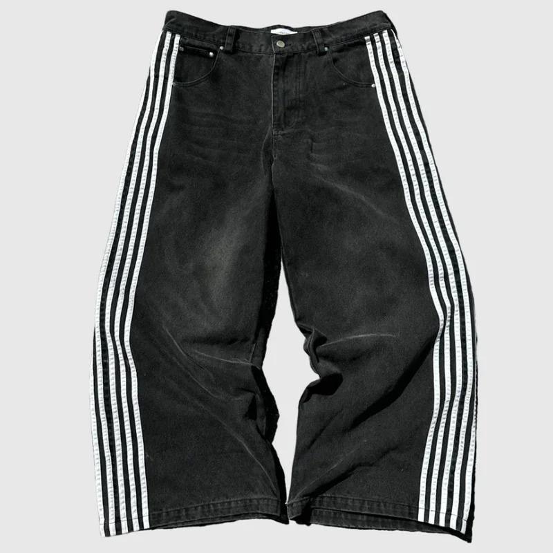 GEMTIDE Y2K Baggy Jeans hoge kwaliteit Geborduurde Gestreepte Harajuku Sweatpants heren dames Hip Hop streetwear Casual wijde pijpen Denim Broek L