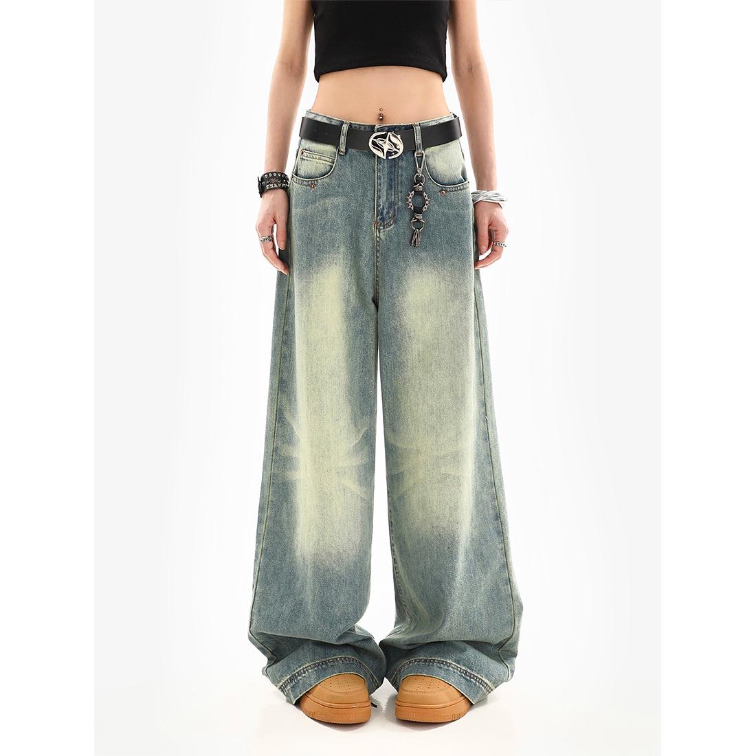 VantaGoods Dames 2024 Retro Blauwe Wijde Jeans: Zware wassing, vroege herfstmode. Extra Small blauw