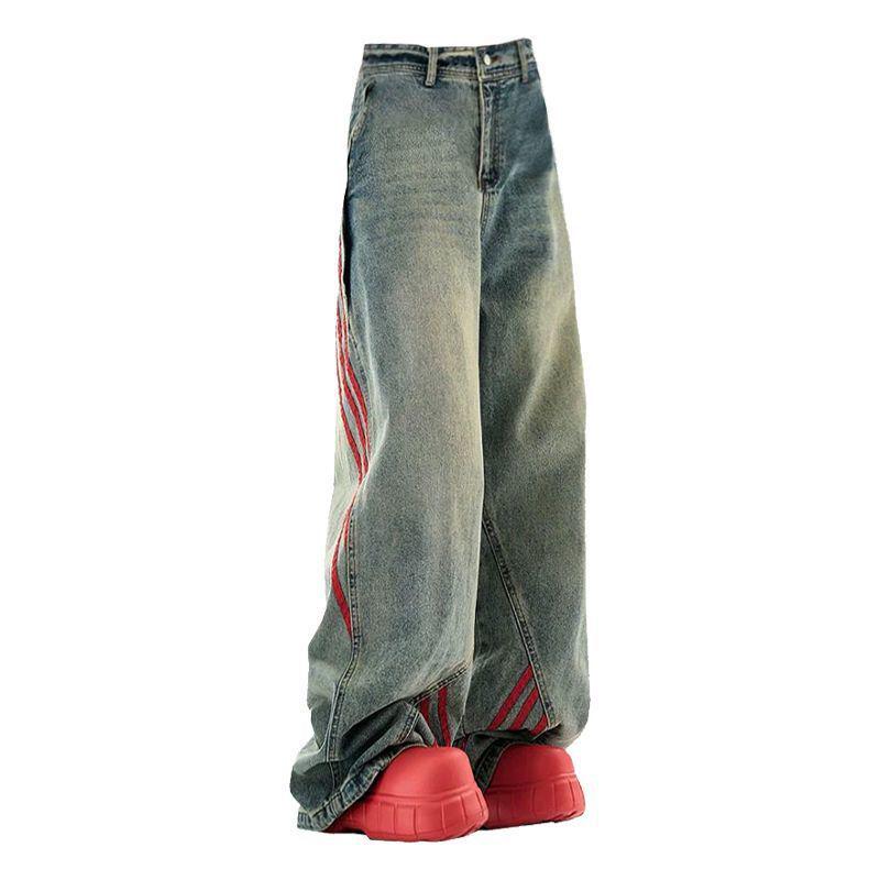 VantaGoods Unisex Amerikaanse Retro Gestreepte Wijde Jeans XL blauw