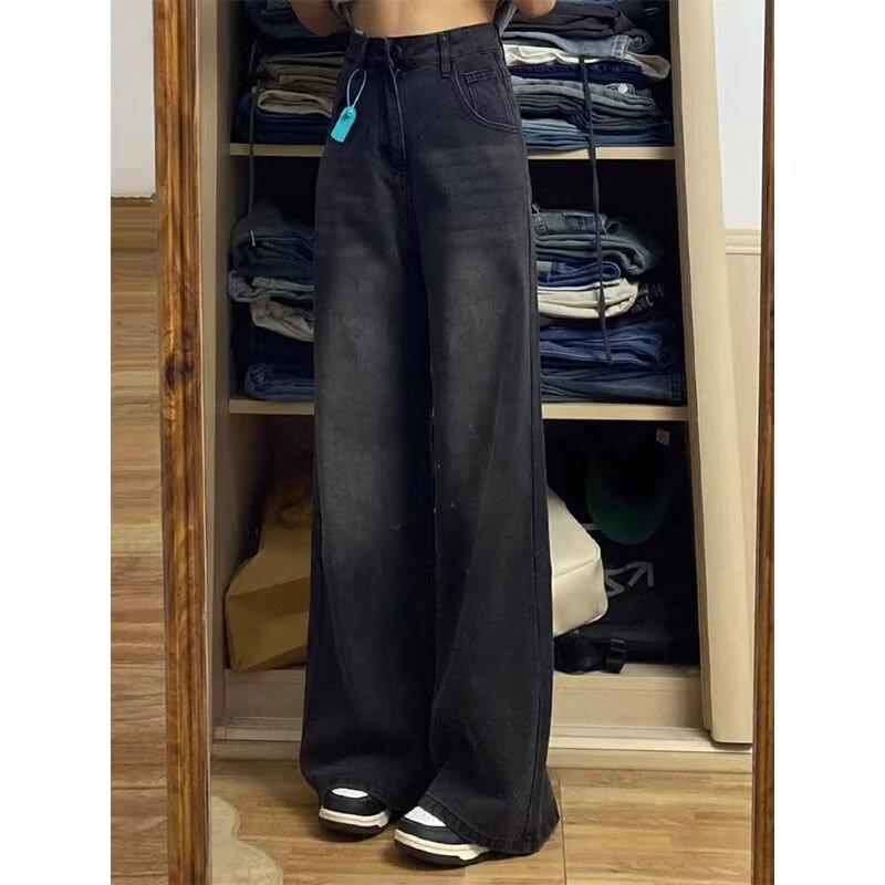 VantaGoods Dames 2024 American Retro High-Waisted Zwarte Wijde Jeans - Lente Stijl XL