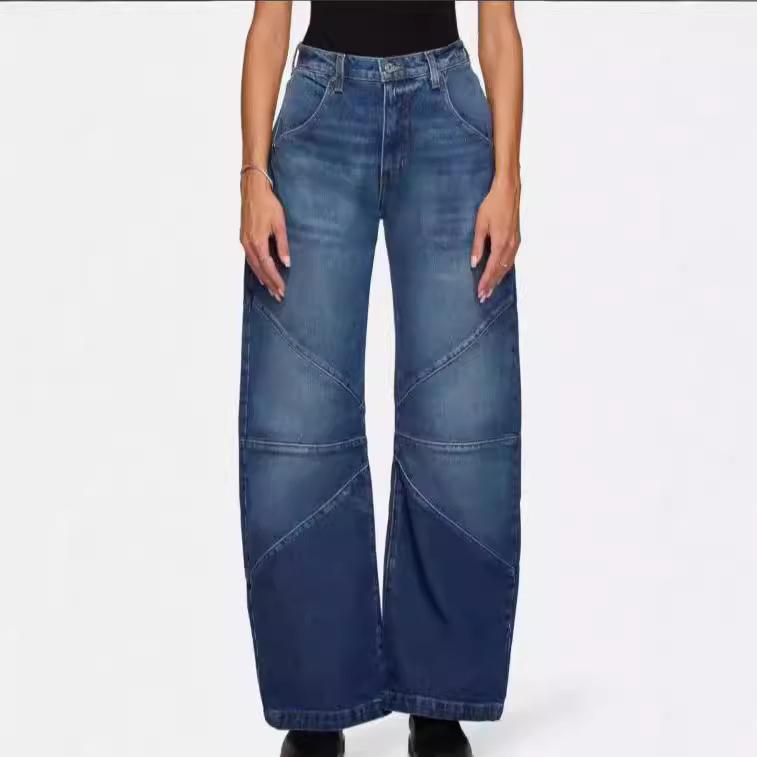 VantaGoods TUME Retro Stitch Washed Casual Denim Broek voor Dames S donkerblauwe kleur