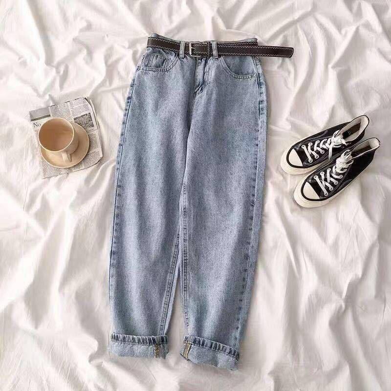 MA3CN Vintage rechte hoge taille jeans dames vriendje moeder streetwear denim jeans casual losse plus size denim broek XXL lichtblauwe kleur