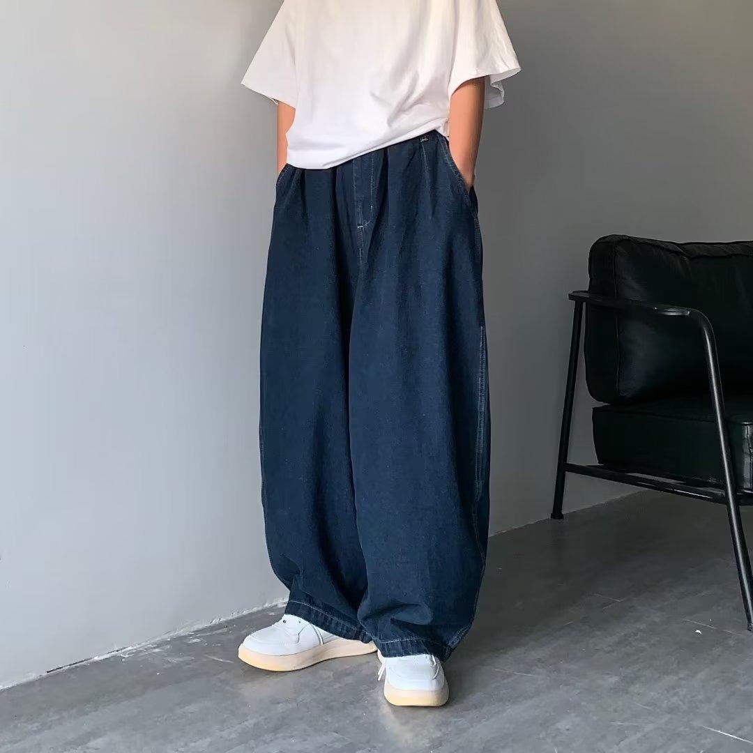 MAO MAO DIAN Heren Y2k Baggy Broek Denim Wijde Pijpen Broek Oversized Losse Jeans Voor Heren Harajuku Koreaanse Stijl Plus Size 5XL blauw