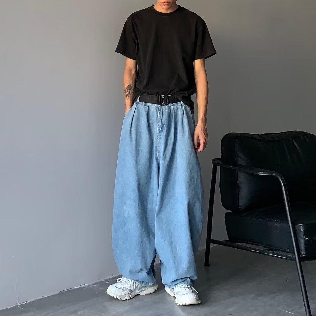 MAO MAO DIAN Heren Y2k Baggy Broek Denim Wijde Pijpen Broek Oversized Losse Jeans Voor Heren Harajuku Koreaanse Stijl Plus Size 5XL lichtblauwe kleur