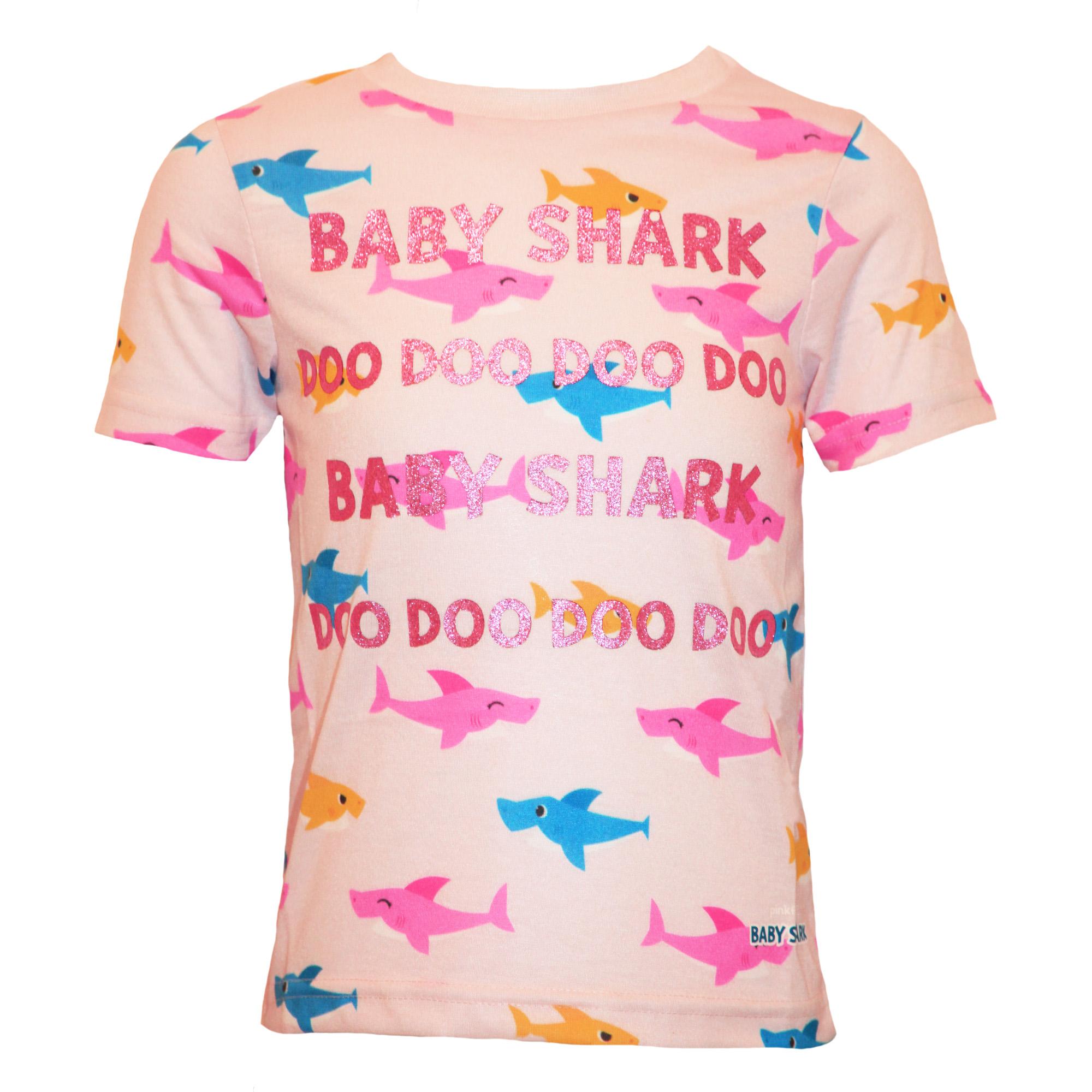 Baby Shark meisjes T-shirt met glitter all-over print 4-5 Years