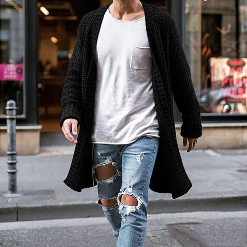 Timoduizhang Heren Lange Stijl Herfst En Winter Losse Gebreide Cardigan Lange Mouw Trui Heren Tops M