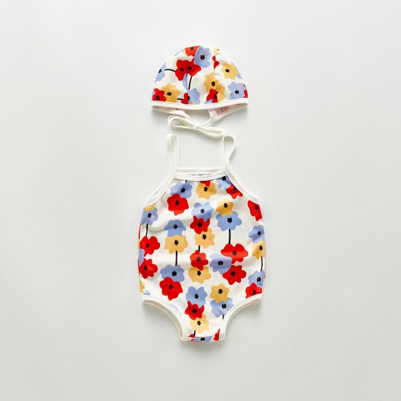 BOOSKU Babymeisjes bloemen bikini strand zomer badmode met hoedenset 73