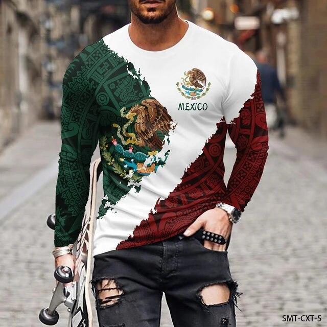 ETST 03 Mexicaans patroon 3D-print heren T-shirt met ronde hals Casual lange mouw Plus maat trui Mode herenkleding 3XL