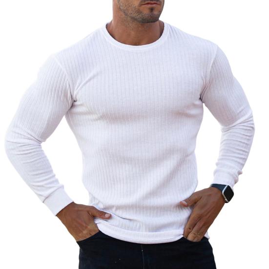 CF44AG Heren T-shirt Effen Kleur Lange mouw Ronde hals Slim Fit Trui Warm Casual Ademend Heren Lente Top voor dagelijks gebruik XL wit