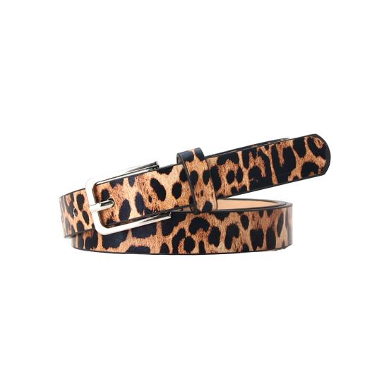 Jiantengxujm Vrouwen dunne riem Zebra Luipaardprint Kunstleer Tailleband Verstelbare lengte Multi-gaten Ontwerp Jeansriem