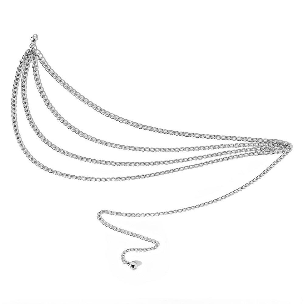 Lanxing Gold Silver Tassle Waist Chain Multi layer Dress Girdle Trendy Jeans Chain Belt  for Women zilver