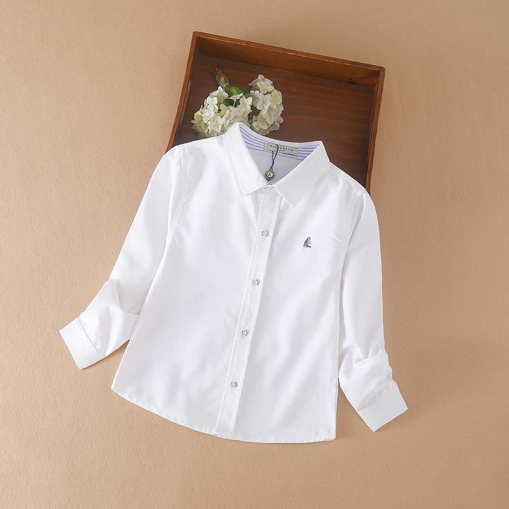 Kuyeebear Jongenskleding Schooluniform Shirts Lente Herfst Lange Mouw Omgeslagen Kraag Kindershirt Voor Jongens Kinderen Tops 120 wit